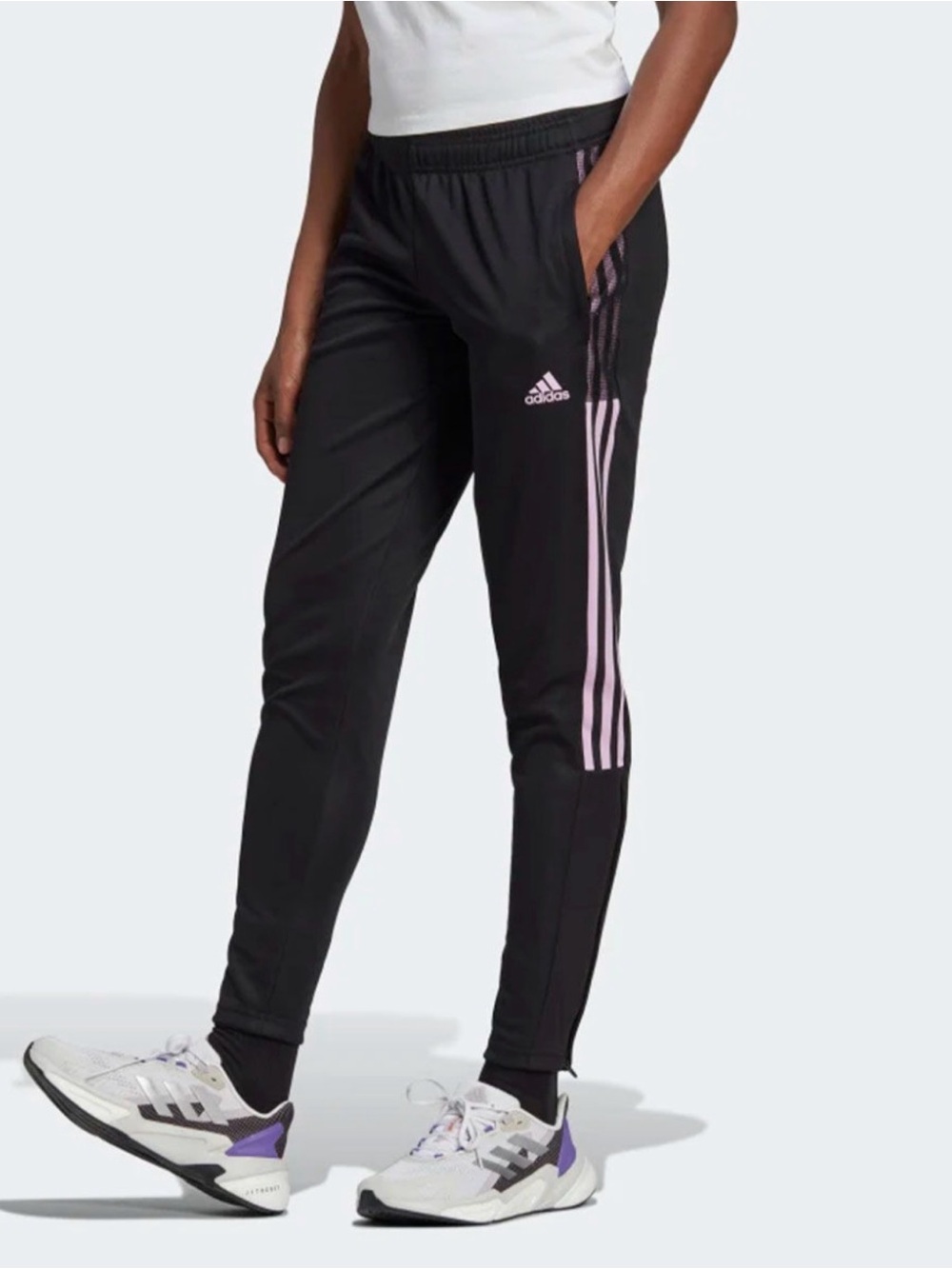 Adidas AEROREADY Women’s Black Track Pants Pink Stripe Athletic Joggers Size S